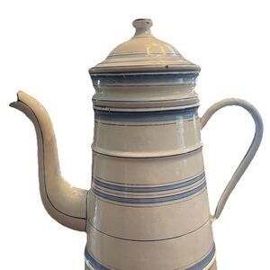 Classic Cream and Blue Striped Coffee Pot